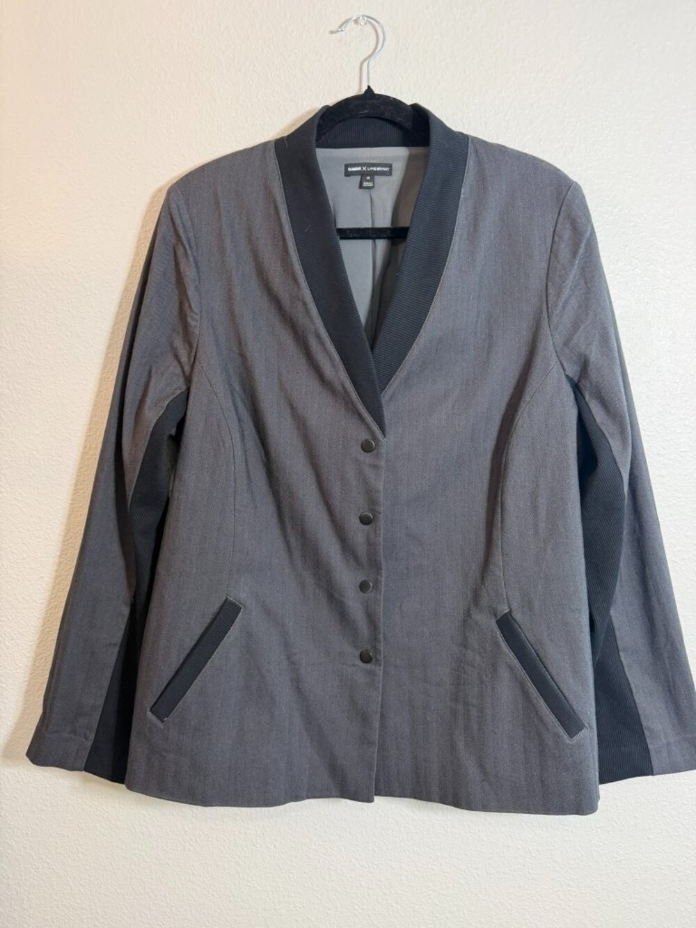 Glamour x Lane Bryant Herringbone Snap Front Ribbed Knit Collar Blazer 18